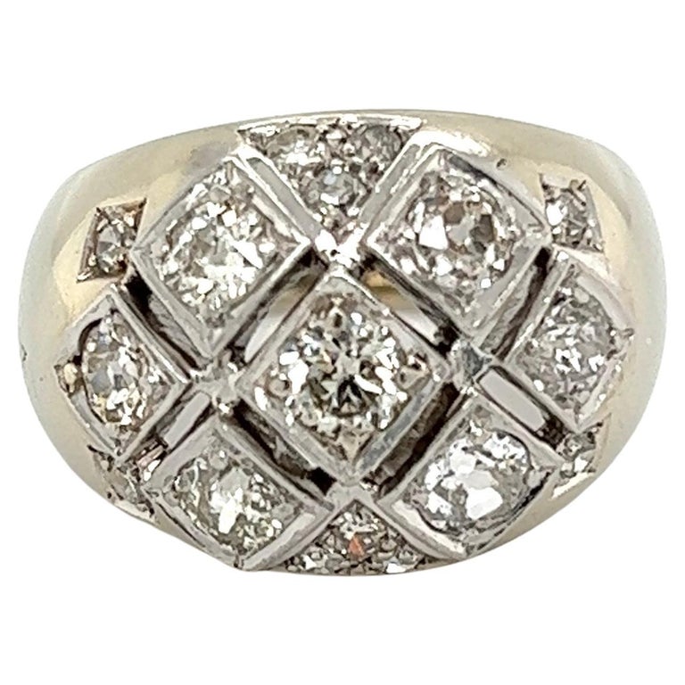 Vintage Diamond Cluster Gold Dome Ring For Sale at 1stDibs