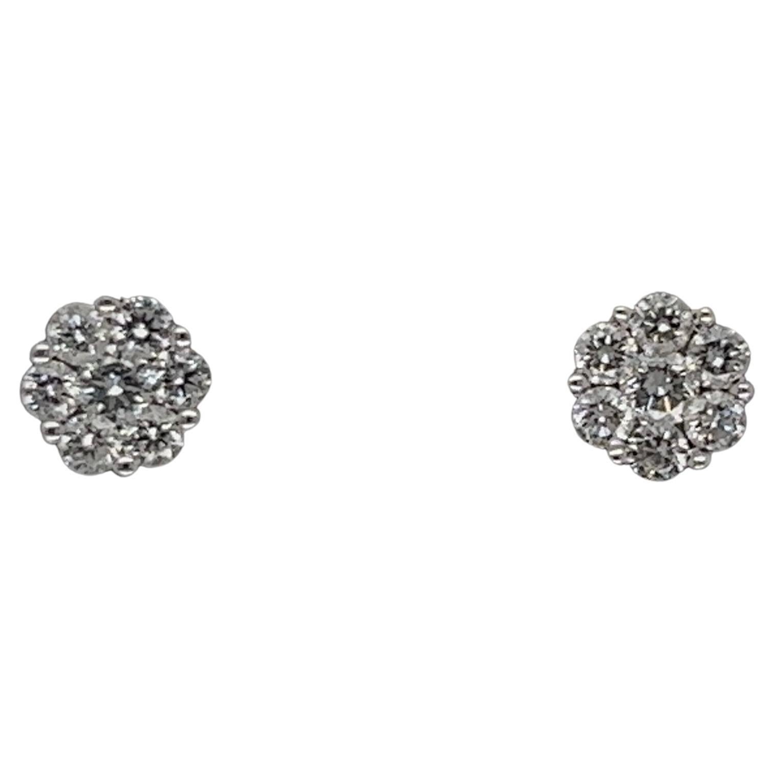 Vintage Diamond Cluster Gold Stud Screw Back Post Earrings For Sale