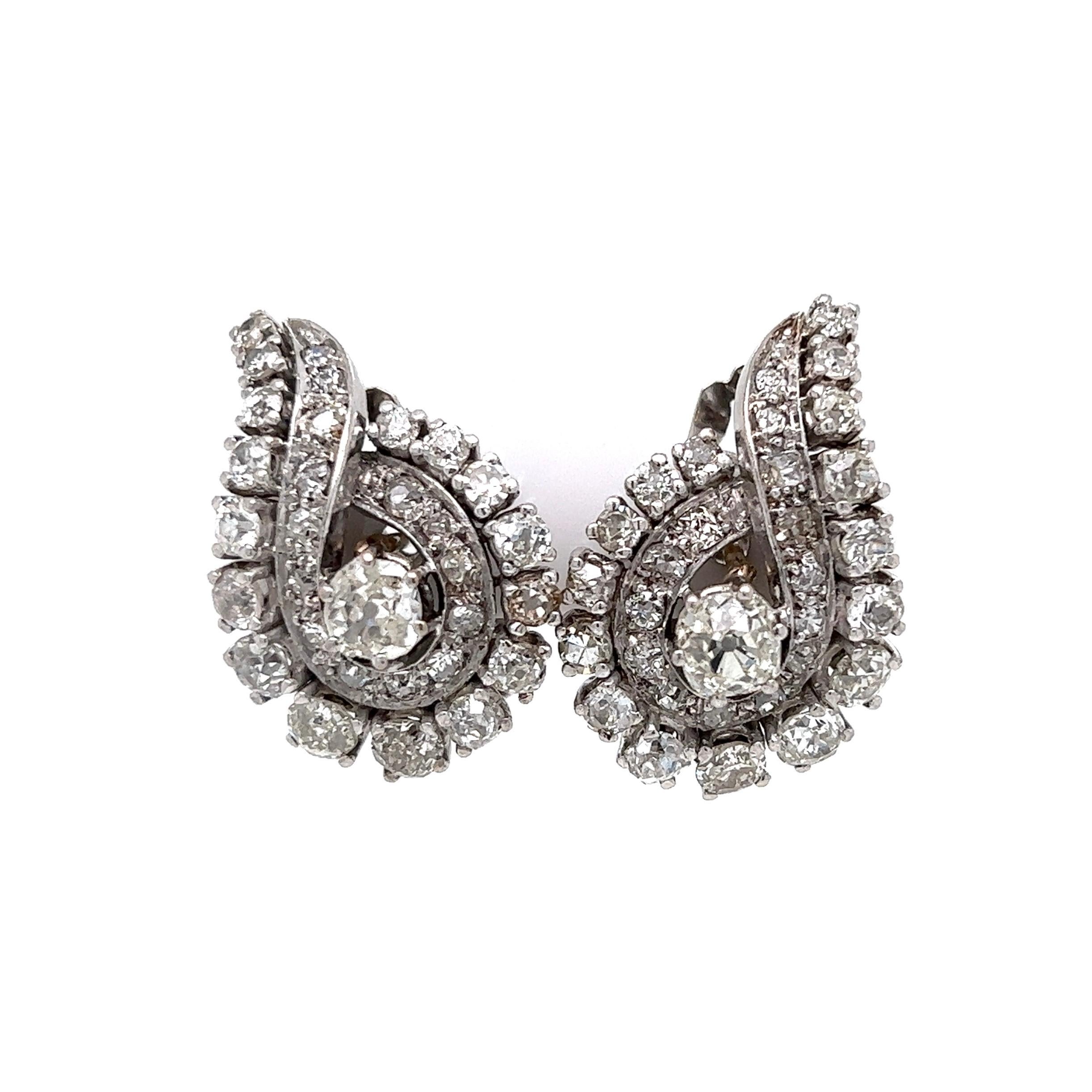Mixed Cut Vintage Diamond Cluster Retro Designer Platinum Earrings Estate Fine Jewelry For Sale
