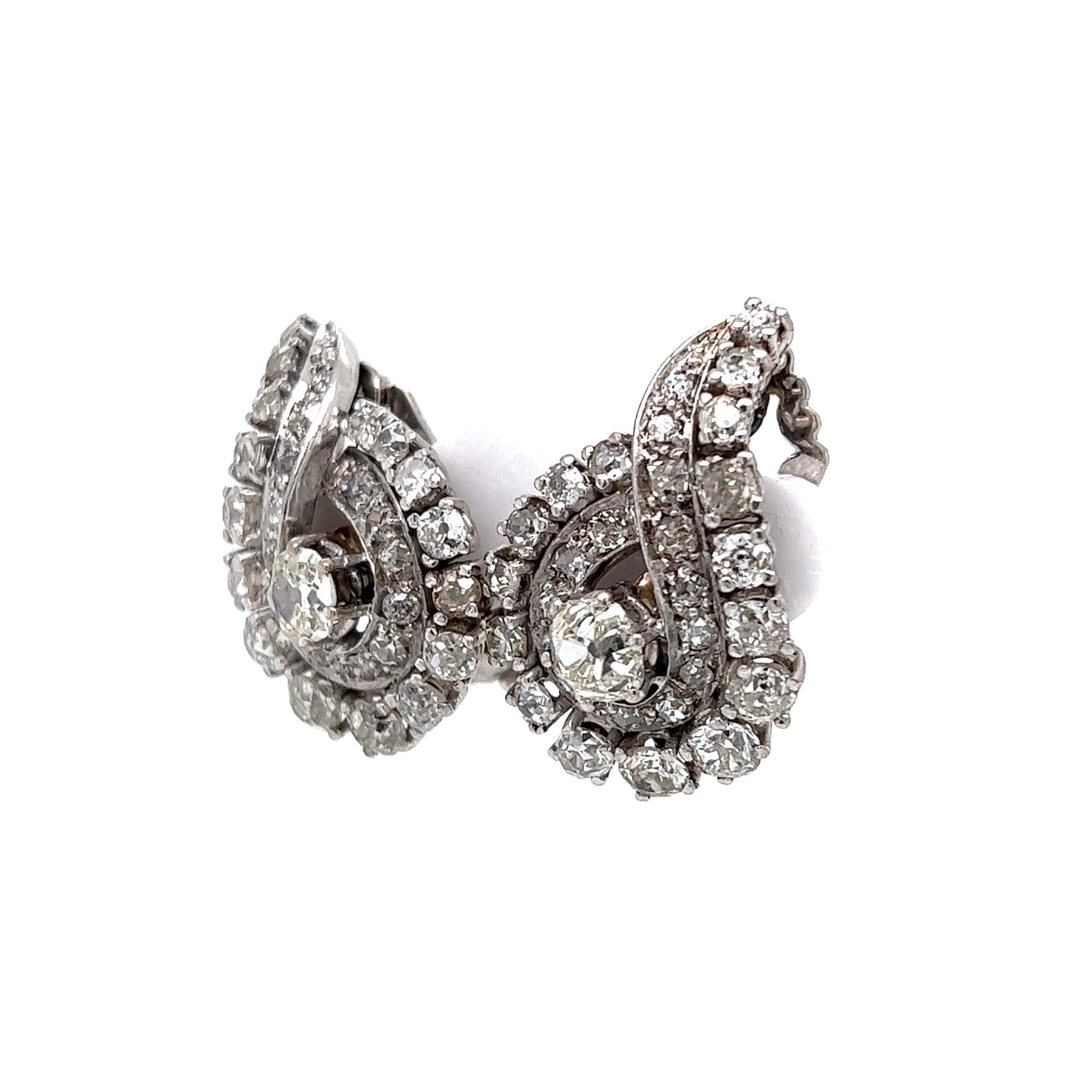 Vintage Diamond Cluster Retro Designer Platinum Earrings Estate Fine Jewelry For Sale 1