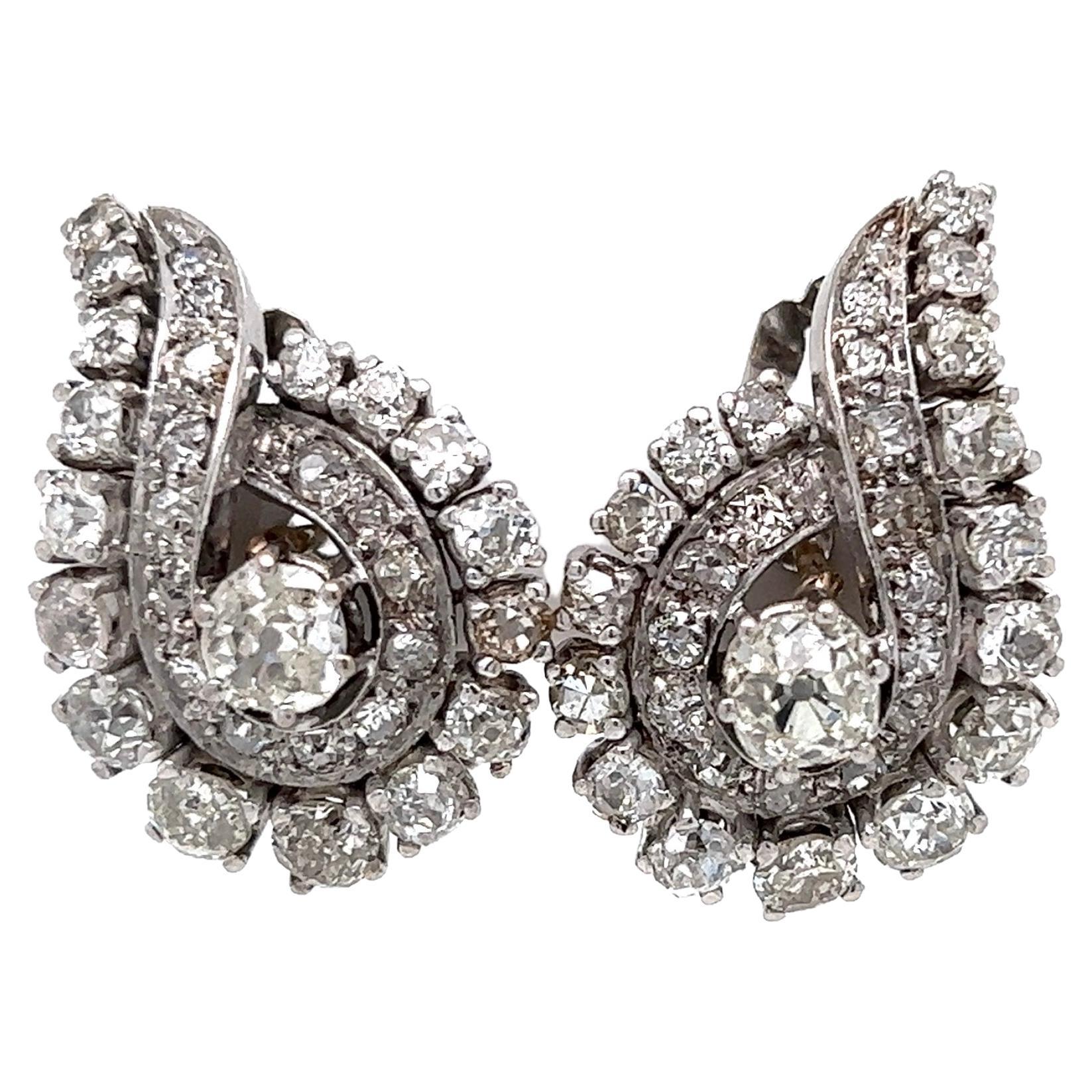 Vintage Diamond Cluster Retro Designer Platinum Earrings Estate Fine Jewelry For Sale