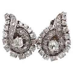 Vintage Diamond Cluster Retro Designer Platinum Earrings Estate Jewelry