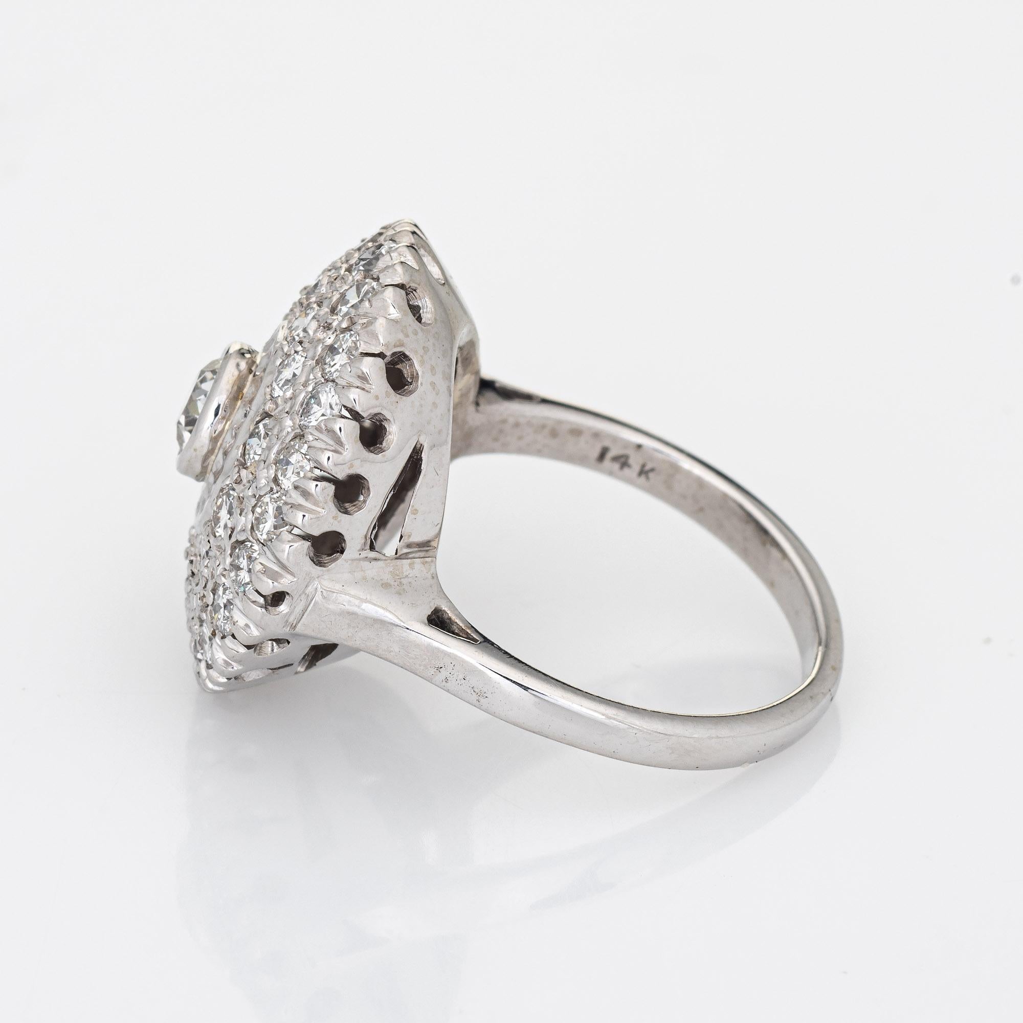 Old European Cut Vintage Diamond Cluster Ring 14k White Gold Round Cocktail Fine Jewelry For Sale