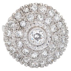 Vintage Diamond Cluster Ring 14k White Gold Round Cocktail Fine Jewelry