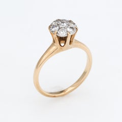 Vintage Diamond Cluster Ring 14 Karat Gold Stacking Tulip Mount Estate Jewelry