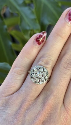Vintage Diamond Cluster Ring 18K White Gold