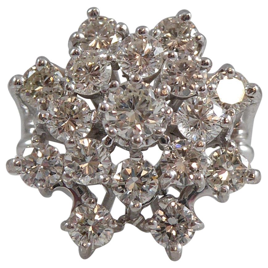 Vintage Diamond Cluster Ring, 2.65 Carat Brilliant Cut Diamonds, White Gold