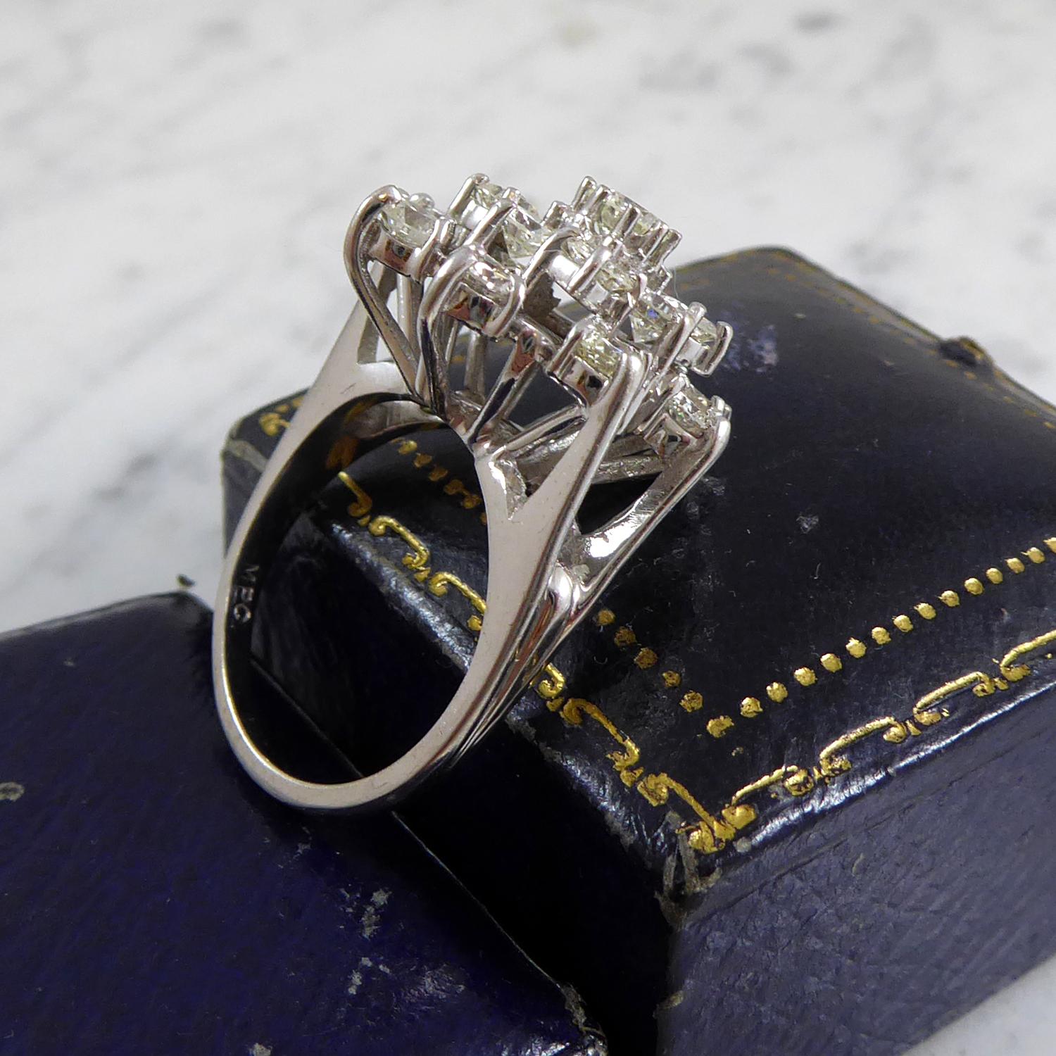 Women's Vintage Diamond Cluster Ring, 2.65 Carat Brilliant Cut Diamonds, White Gold