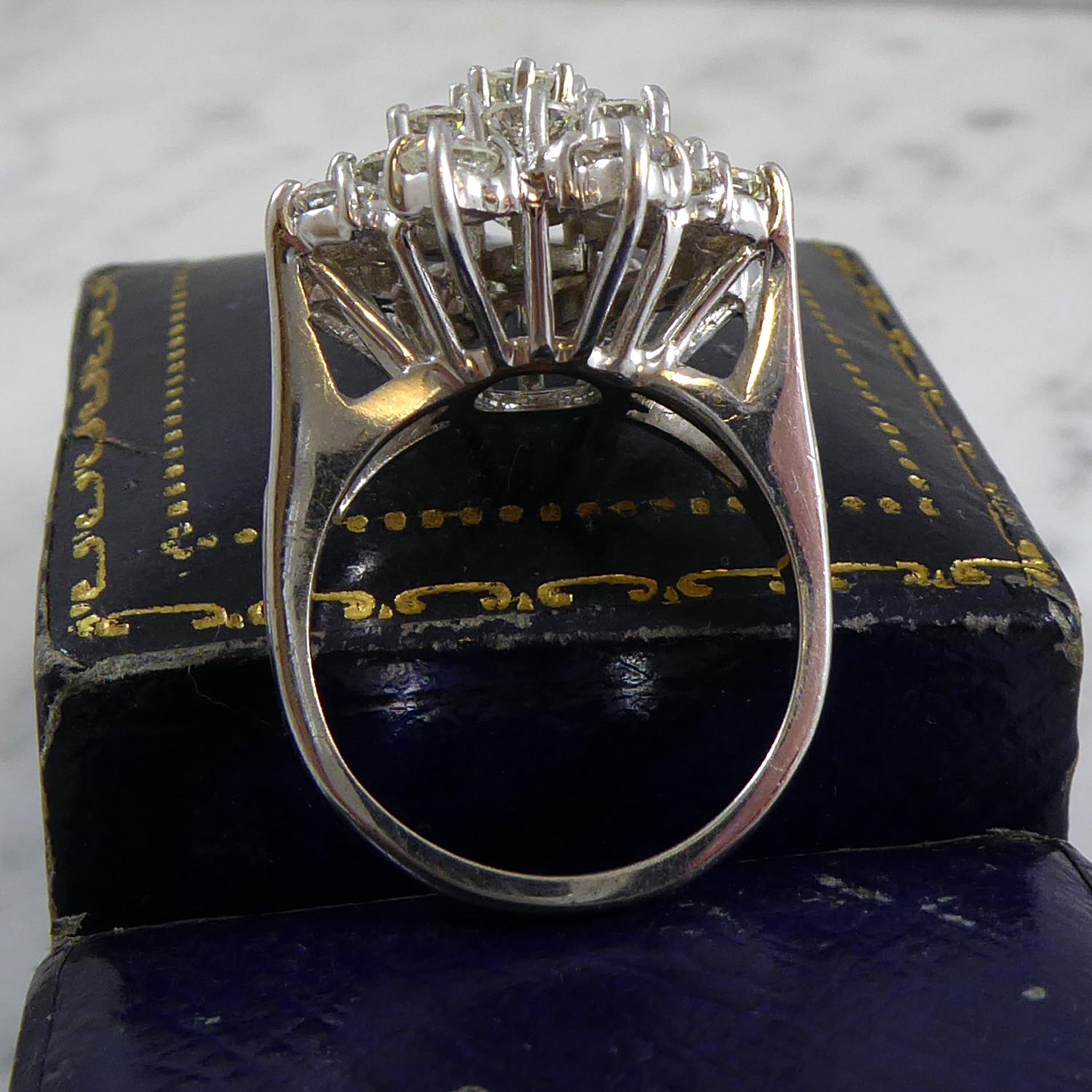 Vintage Diamond Cluster Ring, 2.65 Carat Brilliant Cut Diamonds, White Gold 1