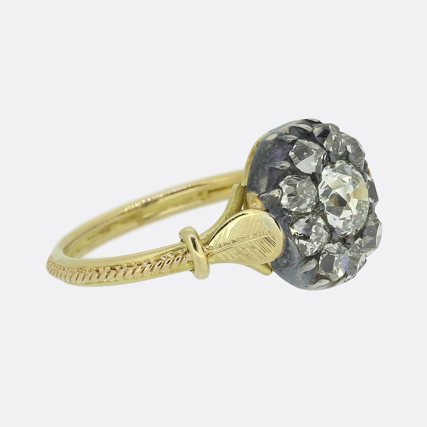 Antique Cushion Cut Vintage Diamond Cluster Ring For Sale