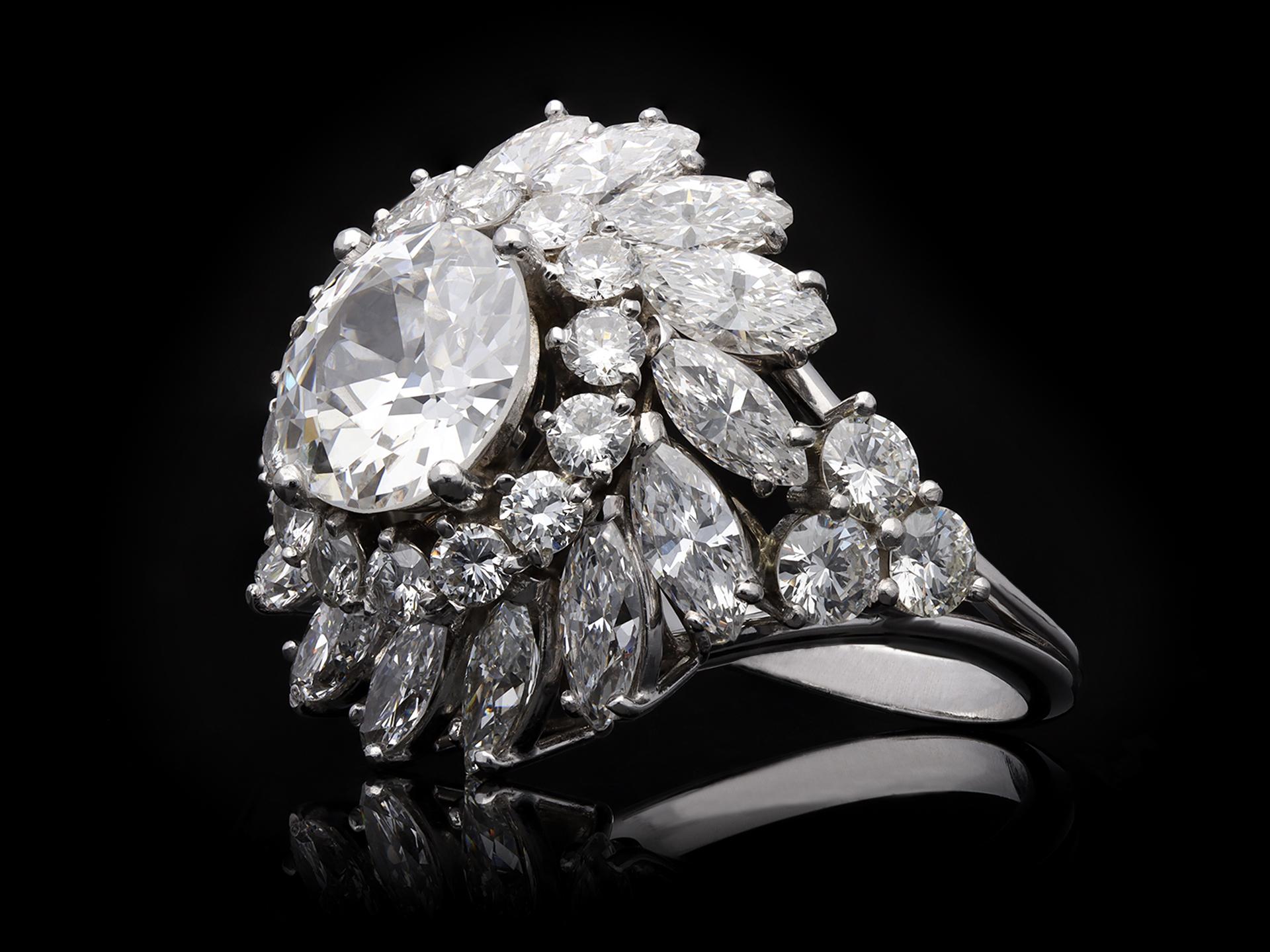 Women's or Men's Vintage Diamond Cluster Ring, French, circa 1950