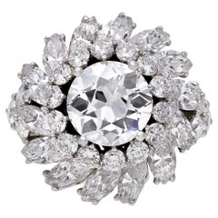 Retro Diamond Cluster Ring, French, circa 1950