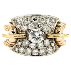 Diamant-Cluster-Ring aus 18 Karat dreifarbigem Gold mit Vintage-Diamant