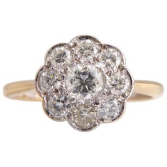 Vintage Diamond Cluster Ring in Daisy Style, 18 Carat Gold