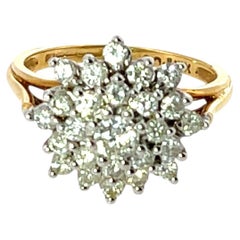 Anello vintage con grappolo di diamanti, in oro giallo e bianco 18 carati, 1,0 carati