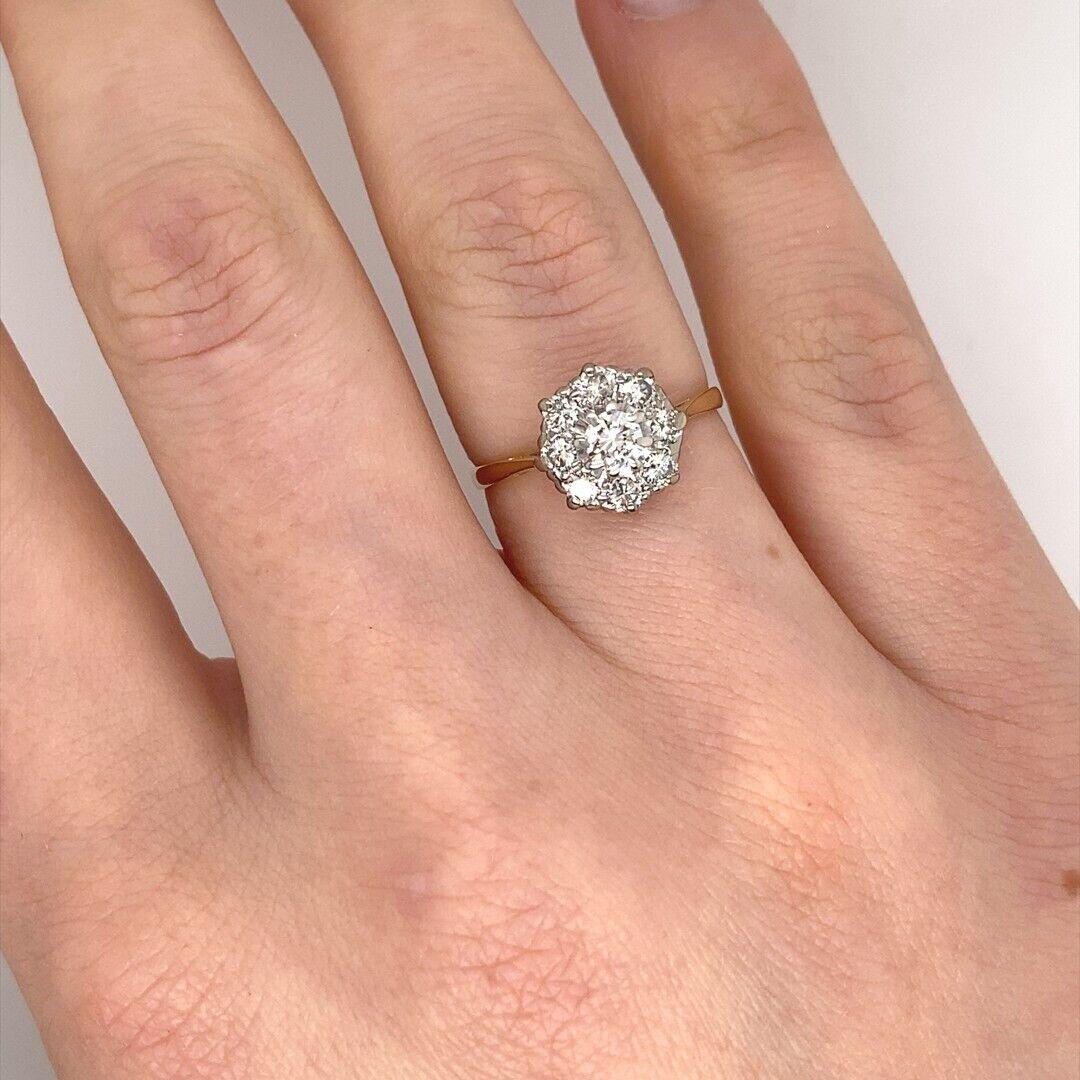 Diamant-Cluster-Ring aus 18 Karat Gelbgold mit 0,50 Karat Diamanten im Vintage-Stil Damen