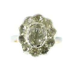 Vintage Diamond Cluster Ring with Big Rose Cut Diamonds