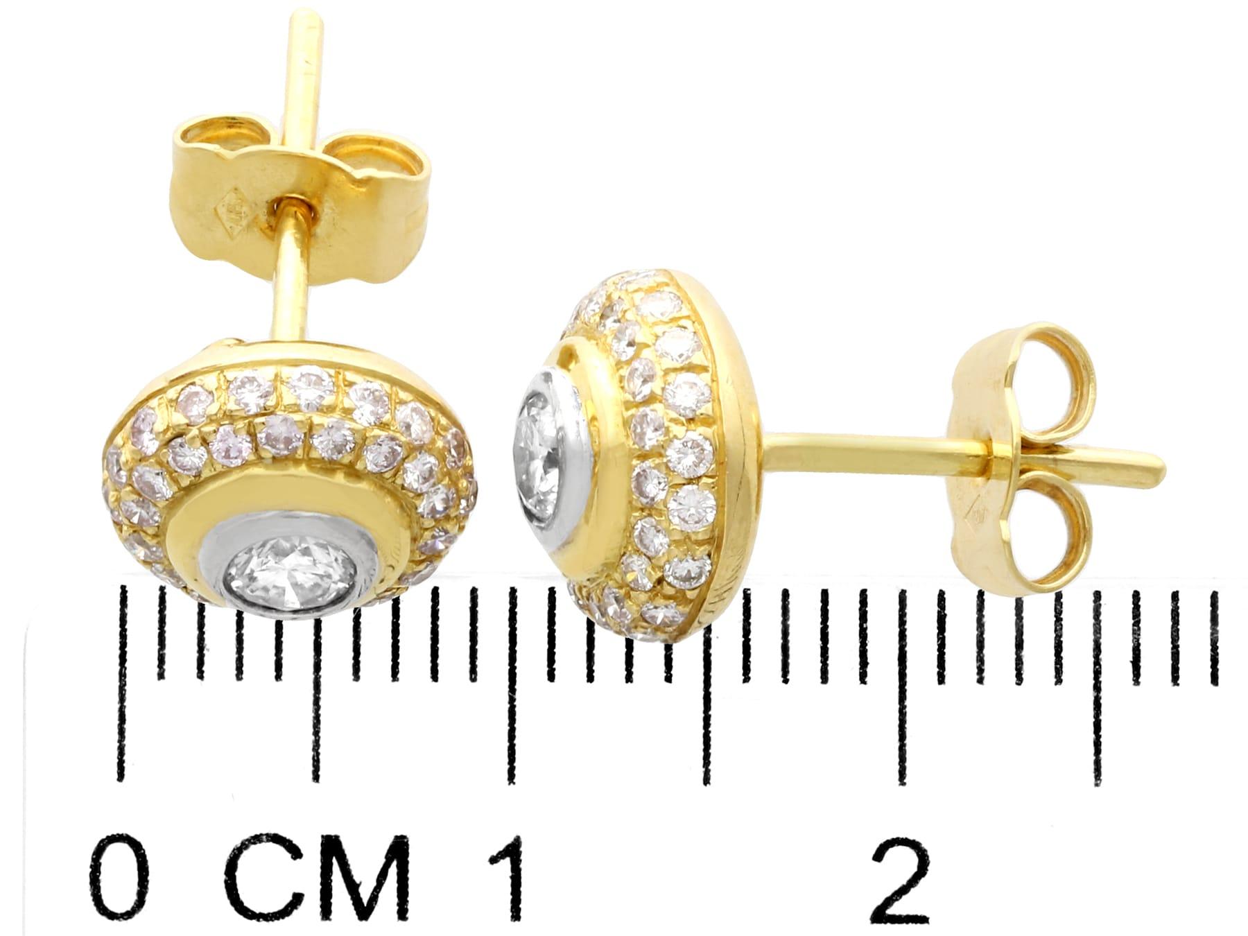 Round Cut Vintage Diamond Cluster Stud Earrings in Yellow Gold For Sale