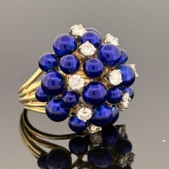 Anillo vintage en racimo de diamantes y esmalte azul cobalto Oro 18k - Países Bajos