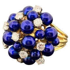 Anillo vintage en racimo de diamantes y esmalte azul cobalto Oro 18k - Países Bajos