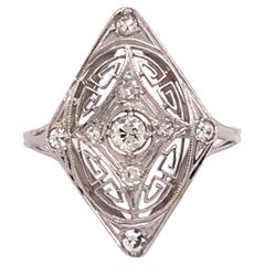 Vintage Diamond Cocktail Filigree Ring .37ct Art Deco Platinum Old European
