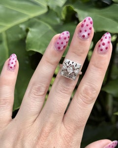 Anillo de cóctel vintage con diamantes, de oro blanco de 14K