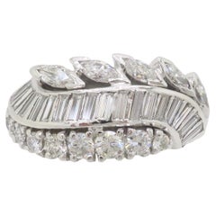 Vintage Diamond Cocktail Ring featuring Round, Baguette, and Marquise Diamonds