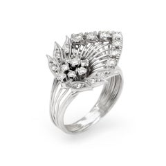 Vintage Diamond Cocktail Ring Platinum Spray Cluster Estate Jewelry, Midcentury