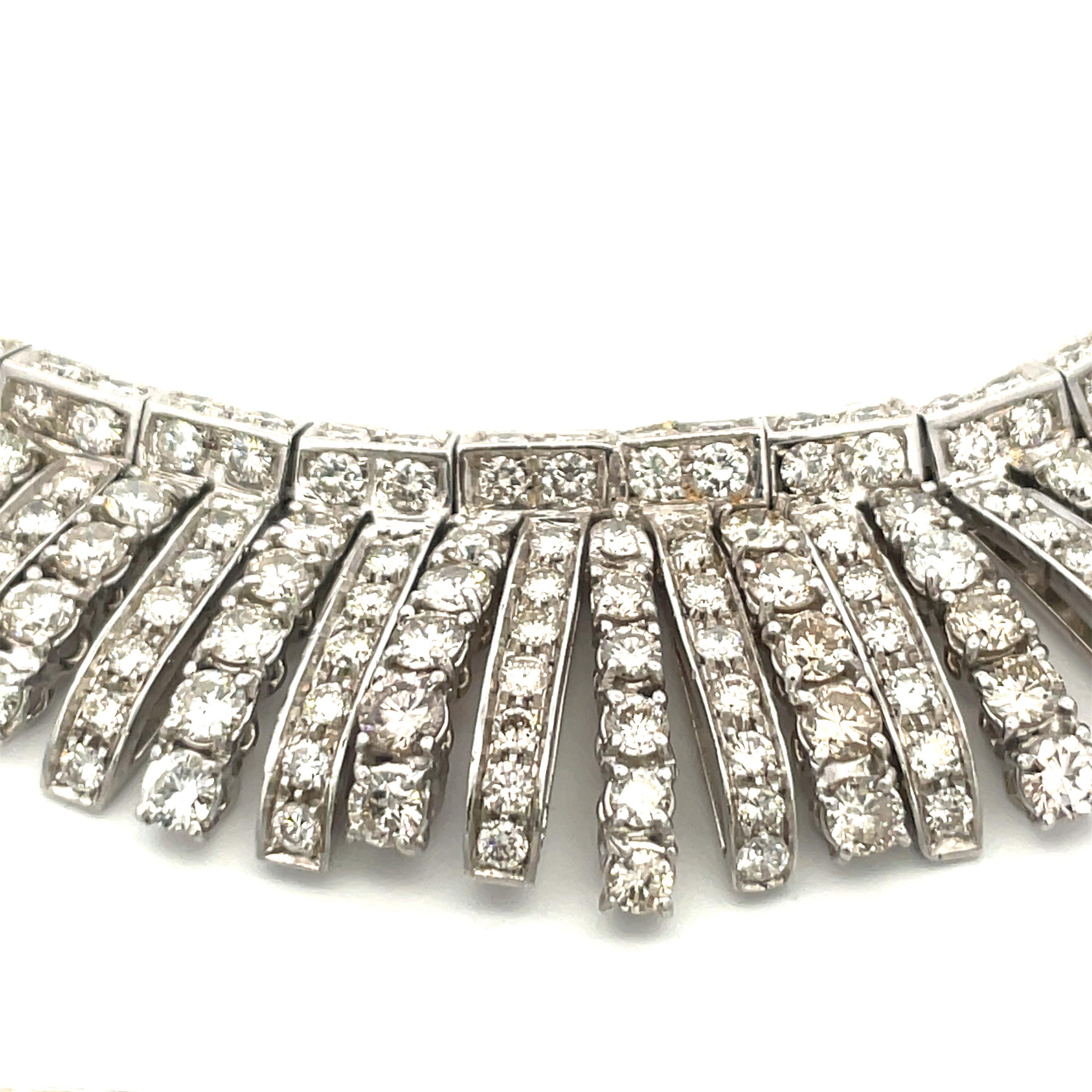 Vintage Diamond Collar Bib Necklace 66 Carats 18 Karat White Gold 113.5 Grams For Sale 2