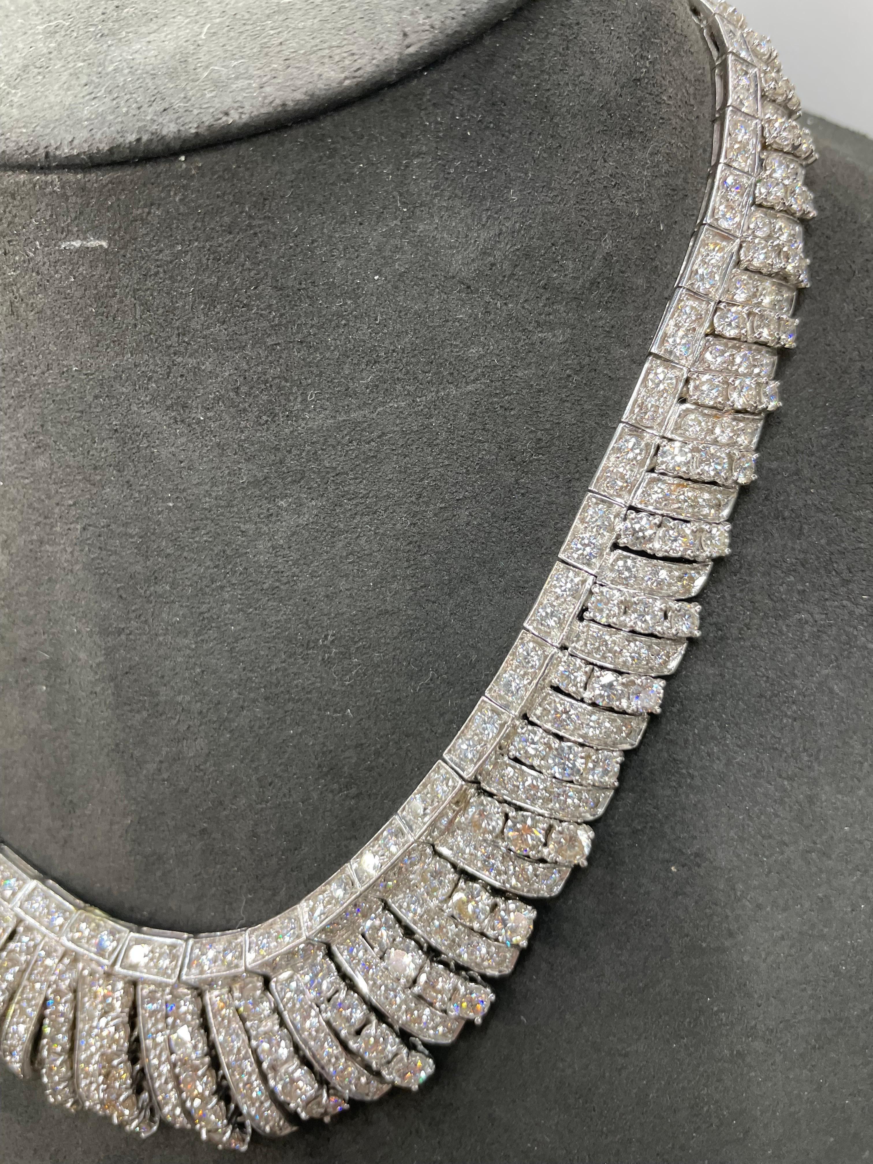 Vintage Diamond Collar Bib Necklace 66 Carats 18 Karat White Gold 113.5 Grams For Sale 9