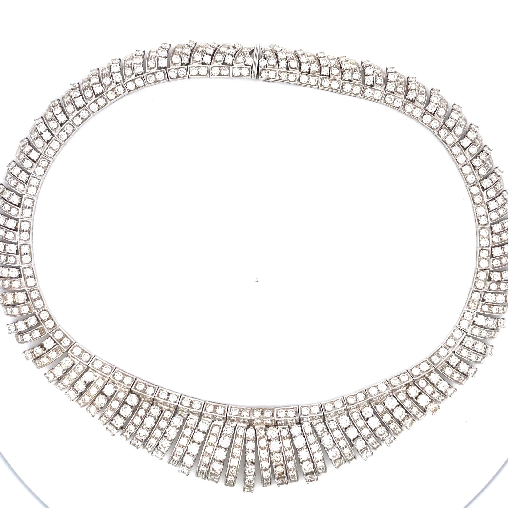 Contemporary Vintage Diamond Collar Bib Necklace 66 Carats 18 Karat White Gold 113.5 Grams For Sale