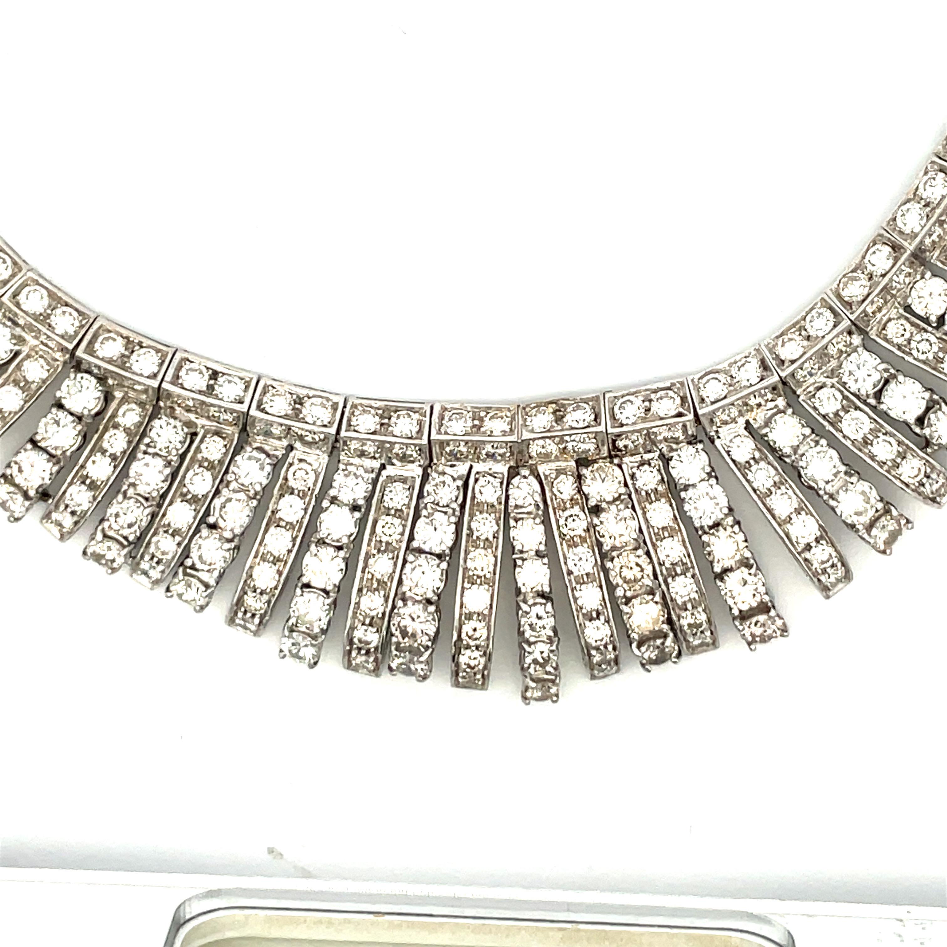 Contemporary Vintage Diamond Collar Bib Necklace 66 Carats 18 Karat White Gold 113.5 Grams For Sale