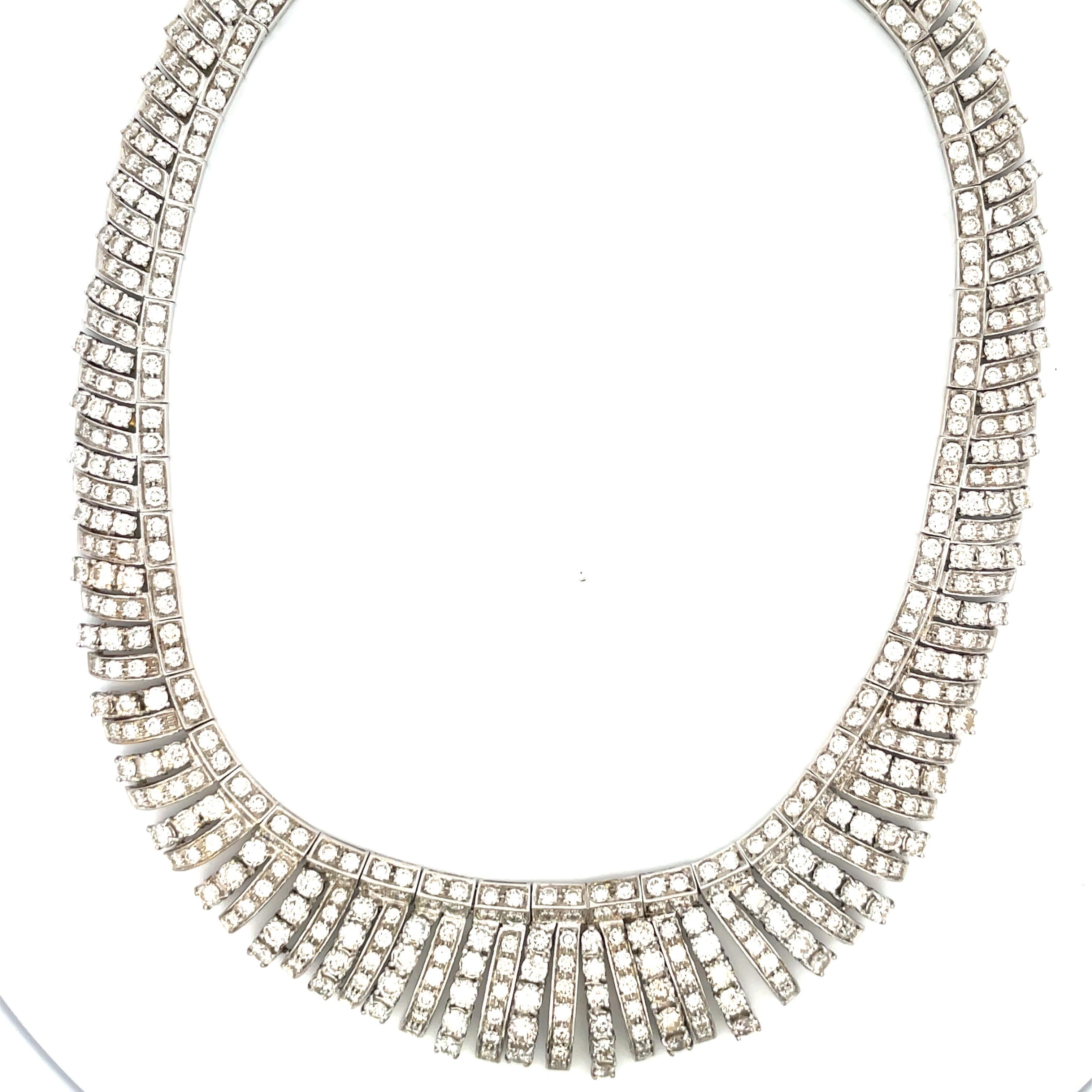 Women's Vintage Diamond Collar Bib Necklace 66 Carats 18 Karat White Gold 113.5 Grams For Sale