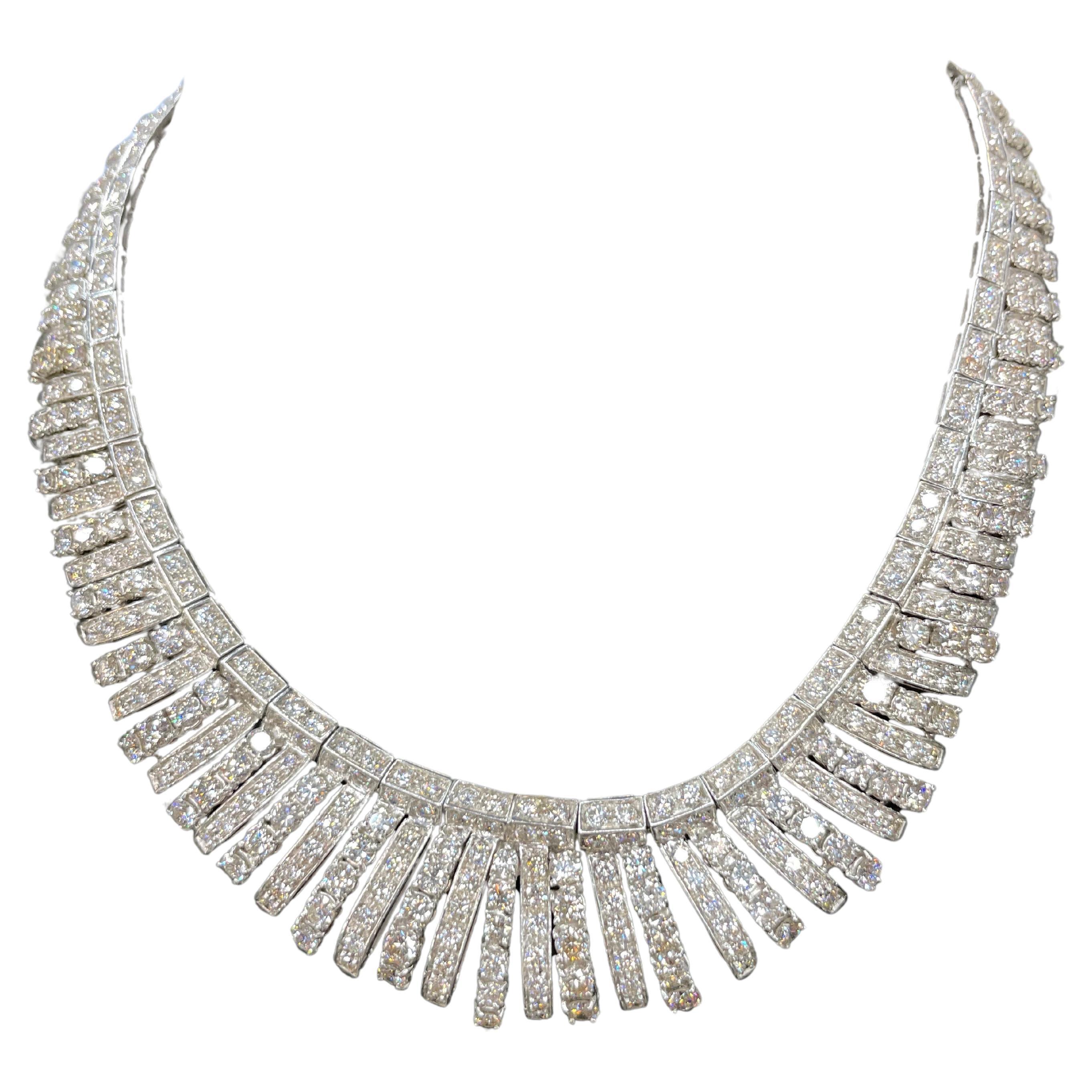 Vintage Diamond Collar Bib Necklace 66 Carats 18 Karat White Gold 113.5 Grams For Sale