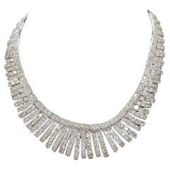 Retro Diamond Collar Bib Necklace 66 Carats 18 Karat White Gold 113.5 Grams