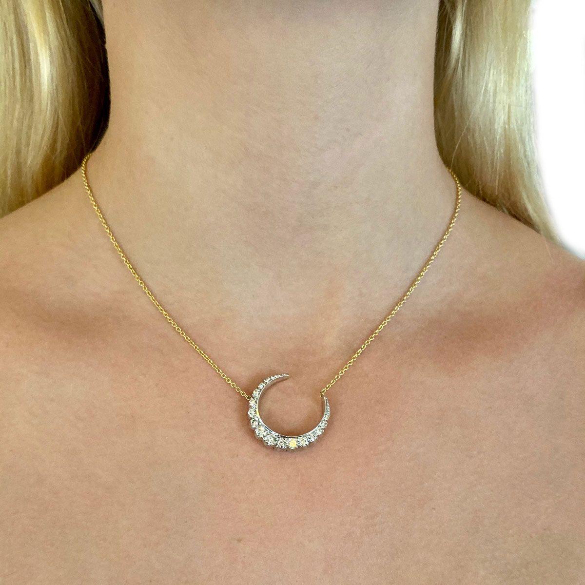 Vintage Diamond Crescent Pendant Necklace 7