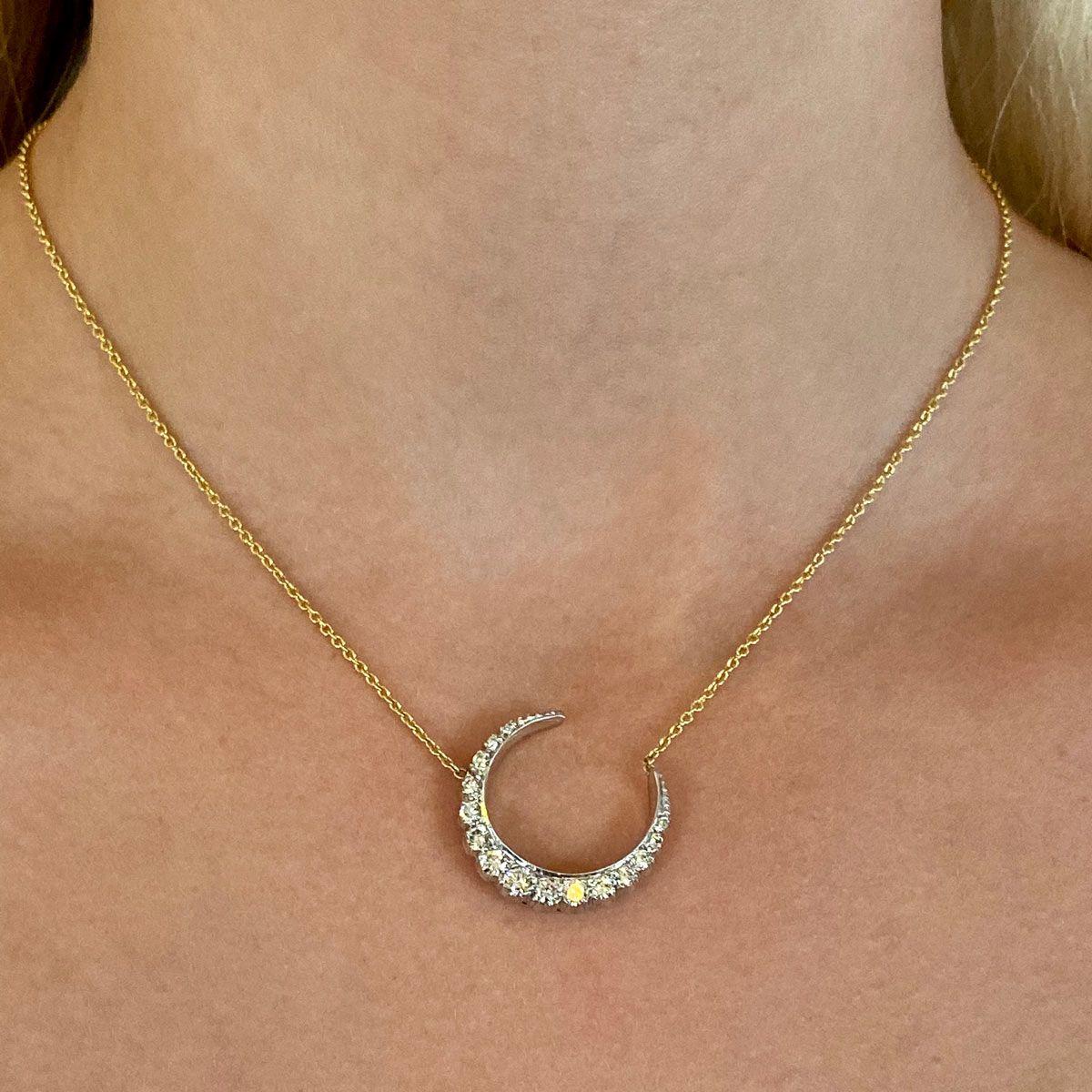 Vintage Diamond Crescent Pendant Necklace 8