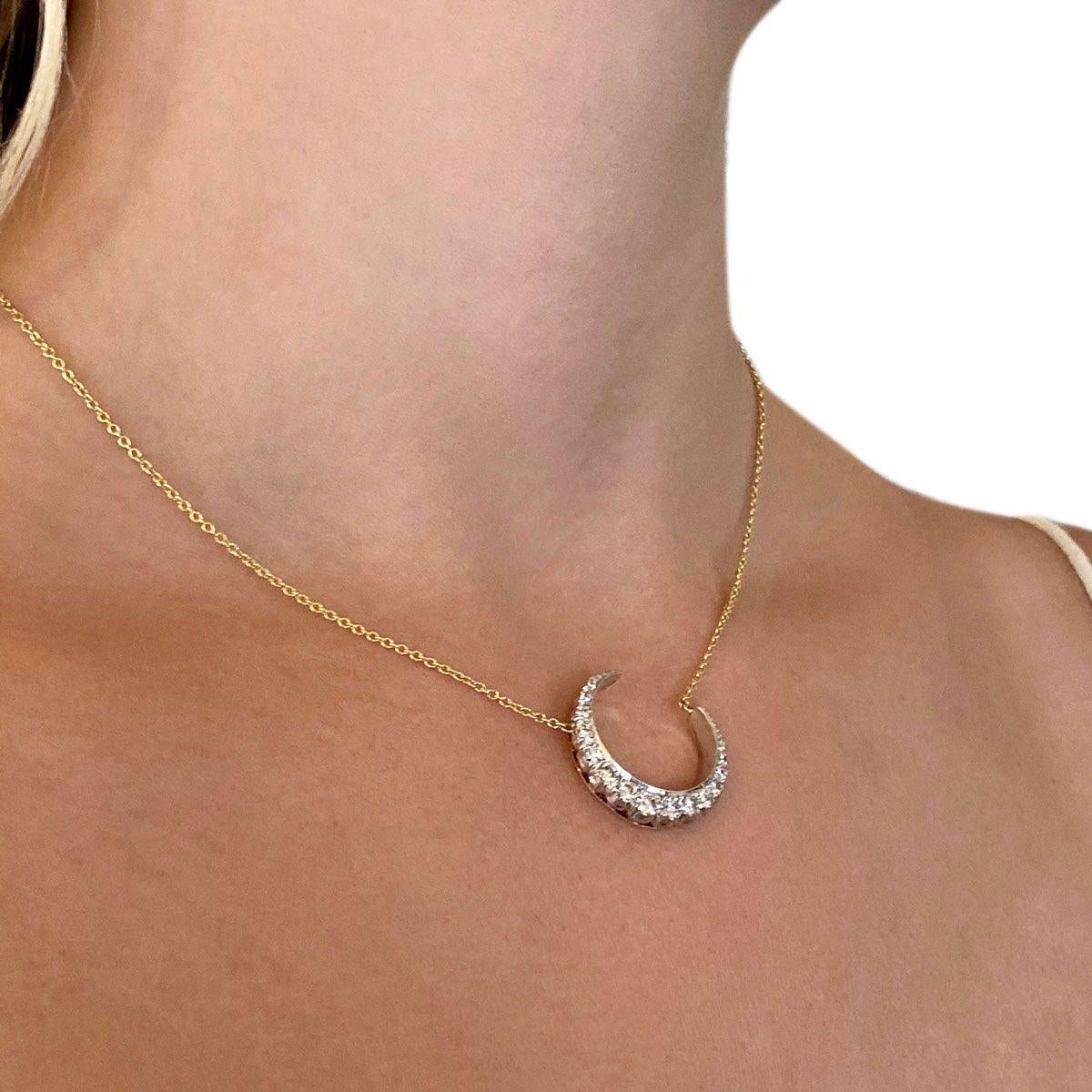 Vintage Diamond Crescent Pendant Necklace 10