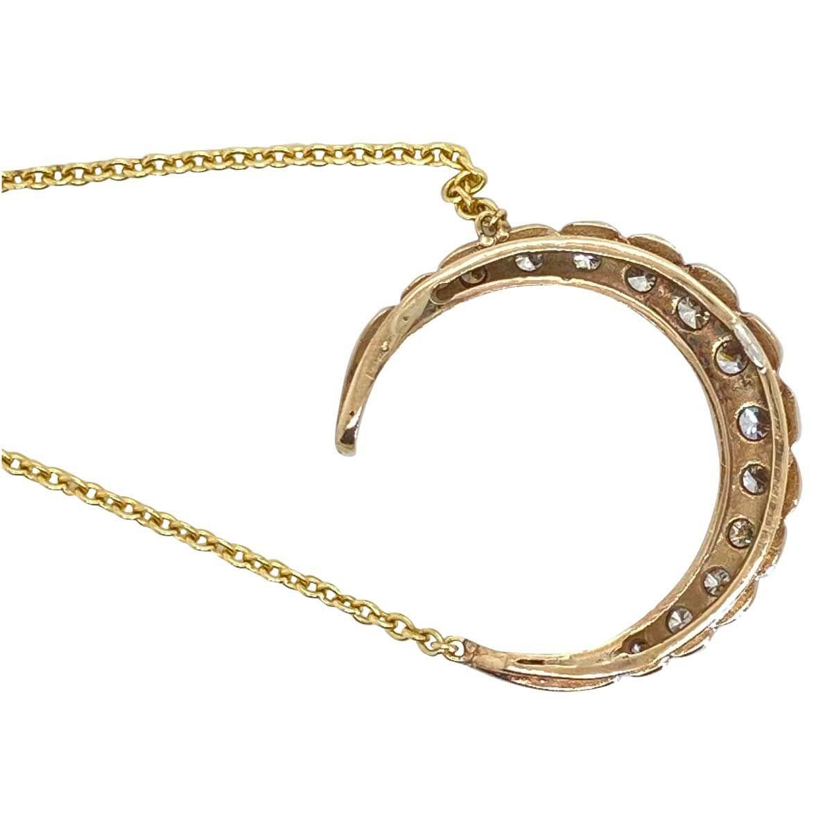 Round Cut Vintage Diamond Crescent Pendant Necklace
