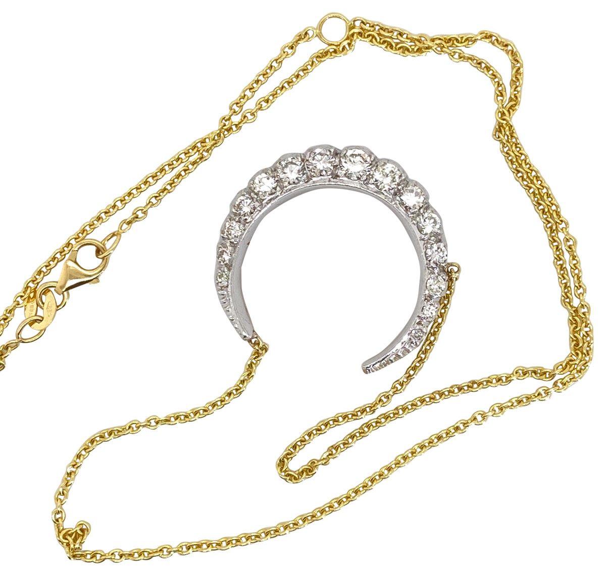 Vintage Diamond Crescent Pendant Necklace 2
