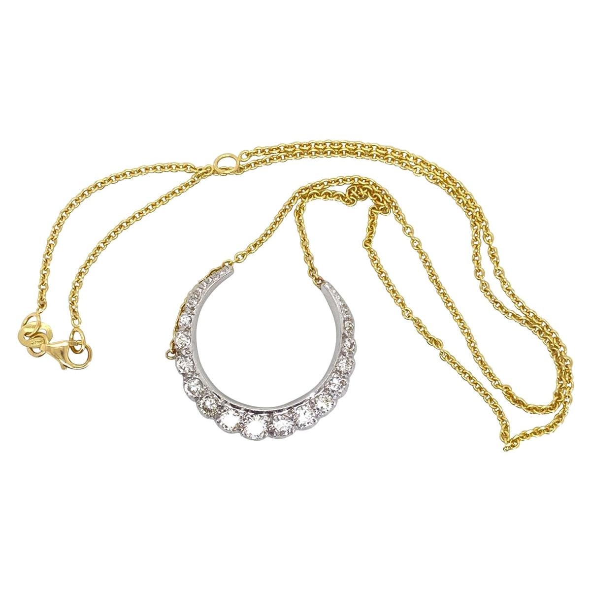 Vintage Diamond Crescent Pendant Necklace