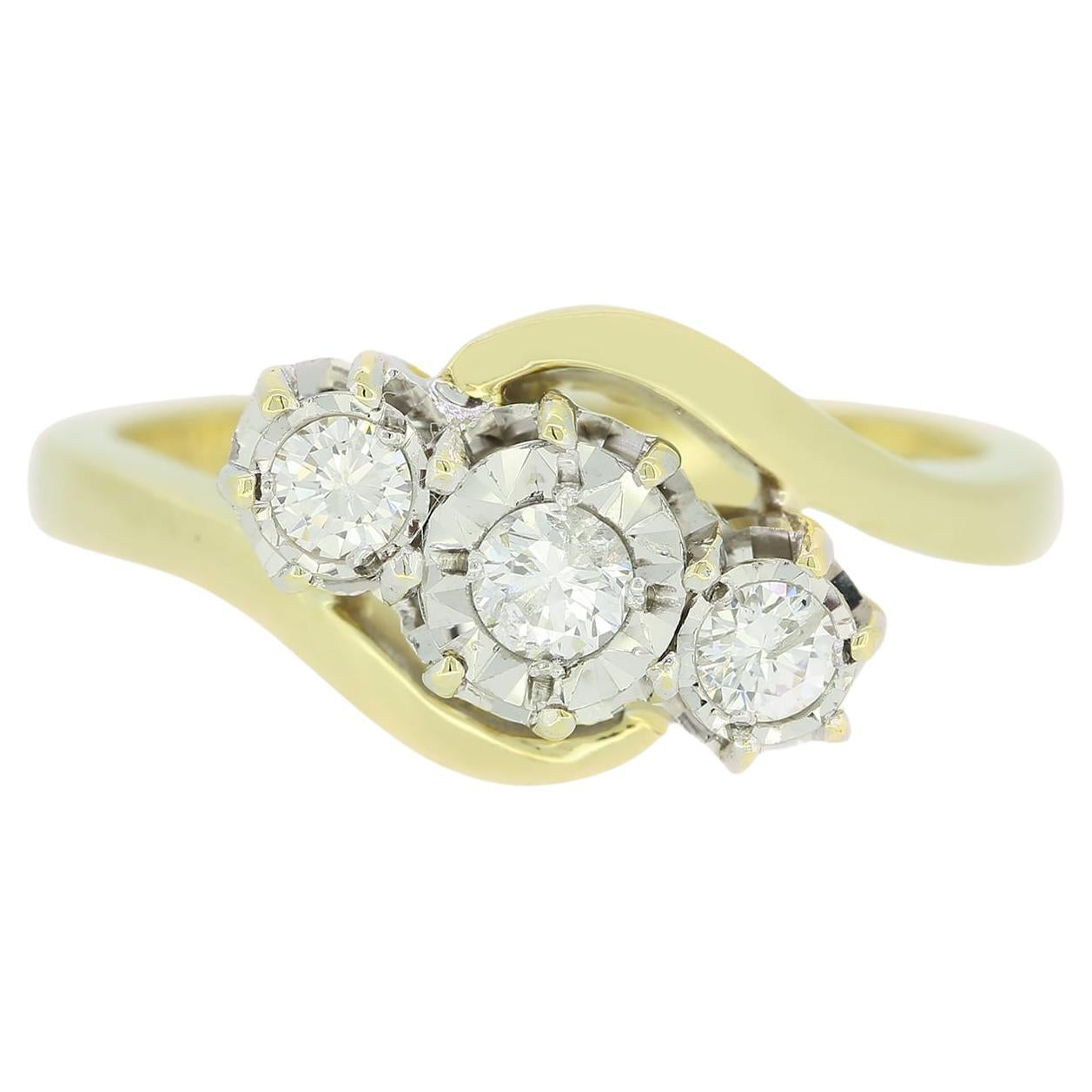 Crossover-Ring mit Diamant im Vintage-Stil im Angebot