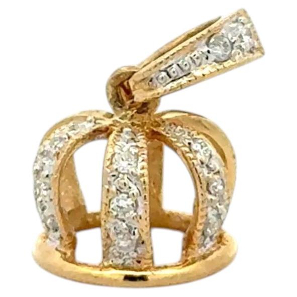 Vintage Diamond Crown Gold Open-able Bale Pendant Estate Fine Jewelry For Sale