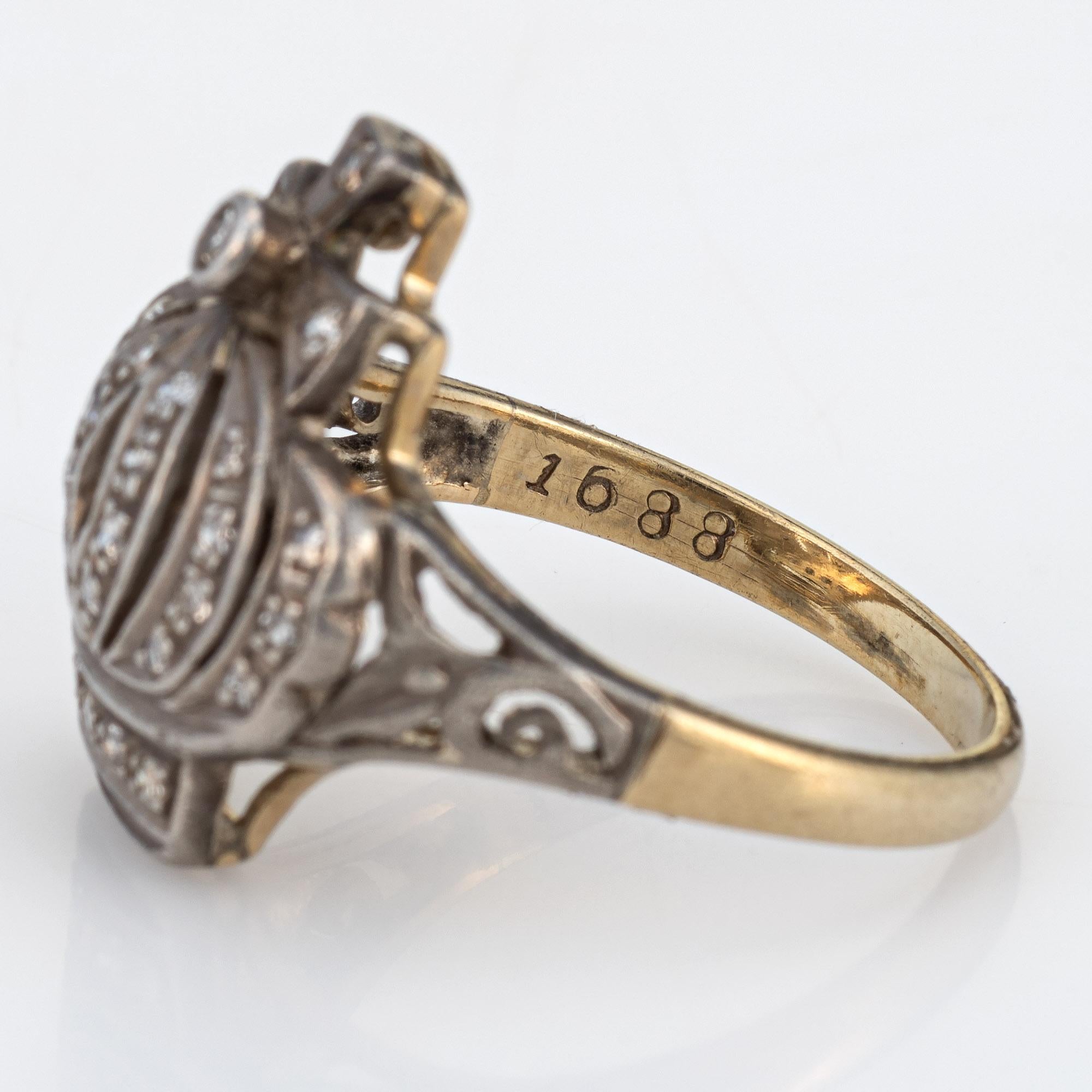 Women's Vintage Diamond Crown Ring 9ct Yellow Gold Estate Fine Jewelry Sz 6 Tiara