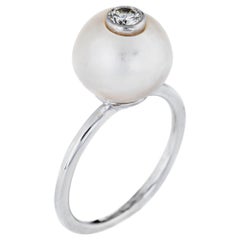 Vintage Diamond Cultured Pearl Ring 14 Karat Gold Stacking Estate Fine Jewelry