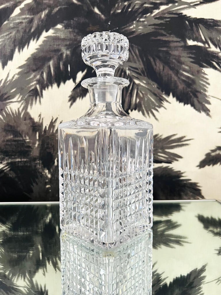 Hollywood Regency Vintage Diamond Cut Whiskey Decanter by Waterford Crystal, c. 1980