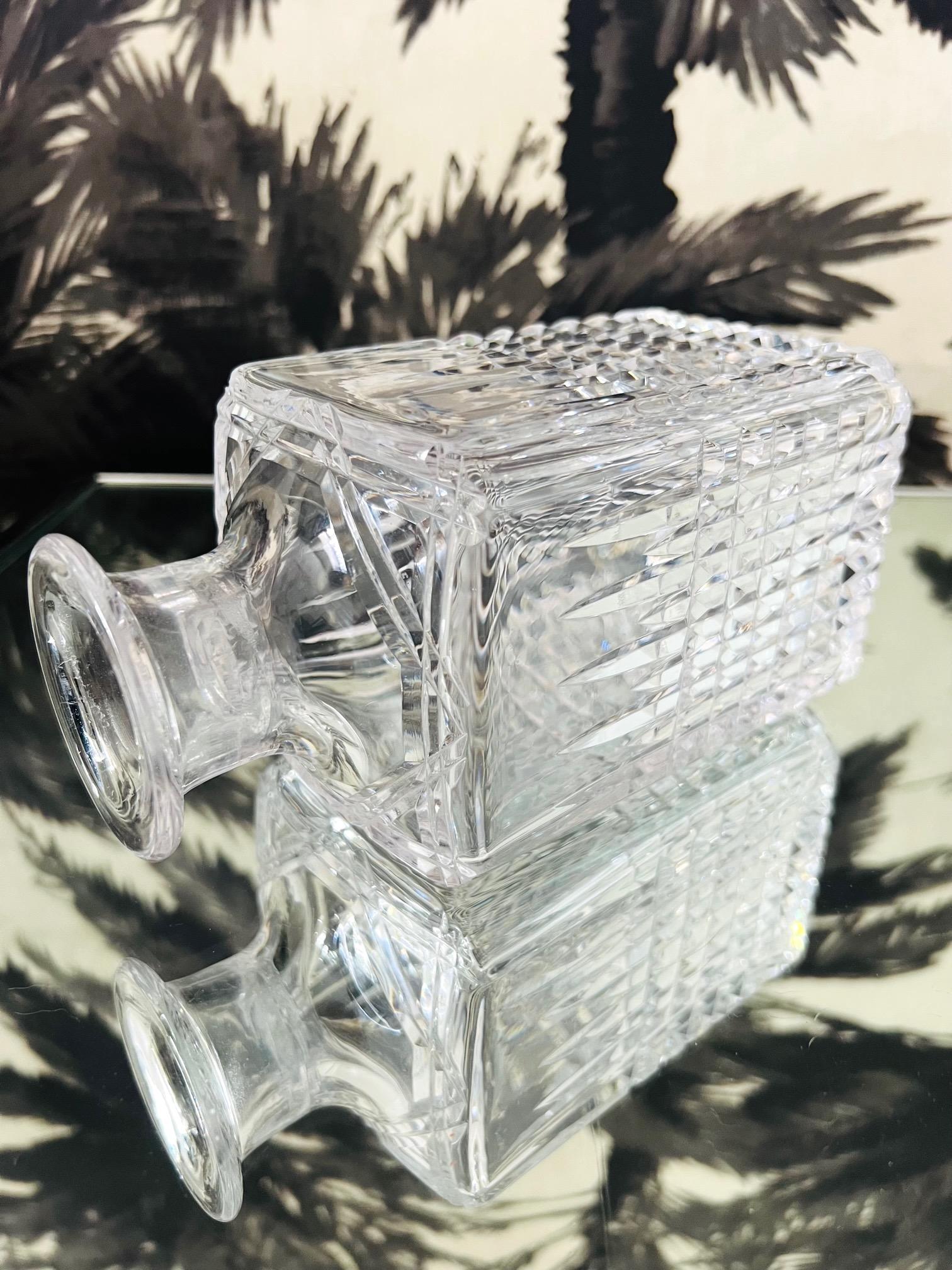 Hollywood Regency Vintage Diamond Cut Whiskey Decanter by Waterford Crystal, c. 1980