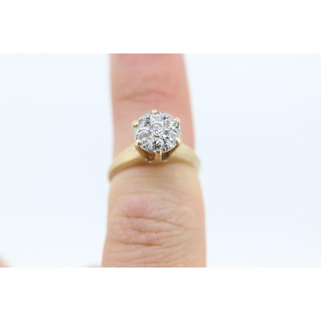 Vintage Diamond Daisy Cluster Elevated on Ring. 14k Yellow gold Vintage Diamond In Good Condition For Sale In Port Charlotte, FL