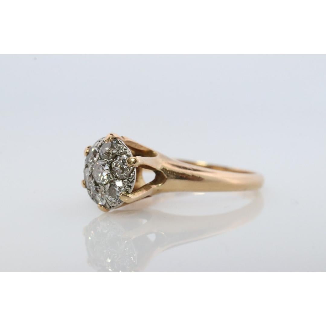 Women's Vintage Diamond Daisy Cluster Elevated on Ring. 14k Yellow gold Vintage Diamond For Sale