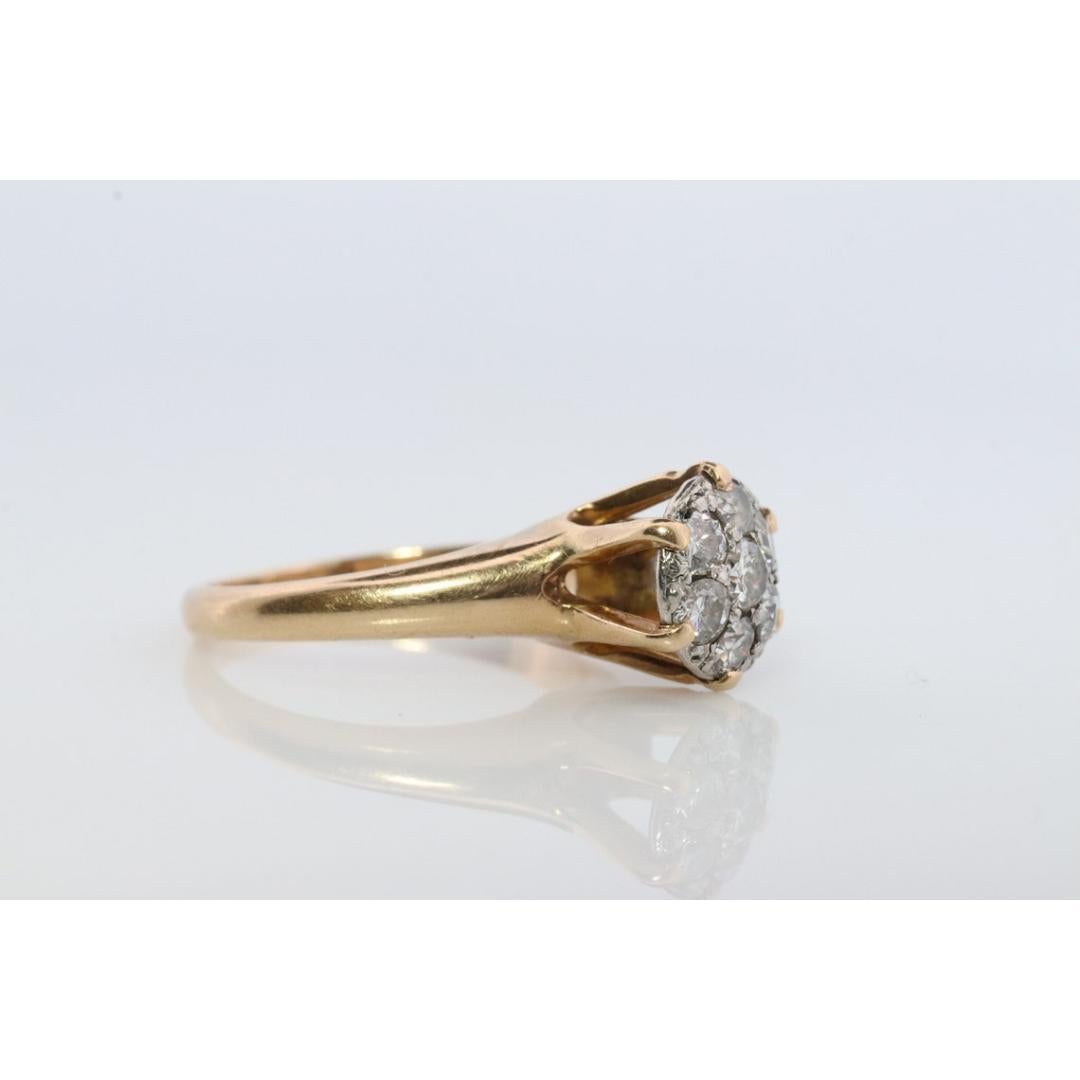 Vintage Diamond Daisy Cluster Elevated on Ring. 14k Yellow gold Vintage Diamond For Sale 4